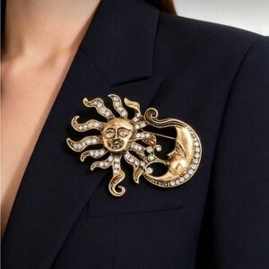 Gold Sun and Moon Brooch M602